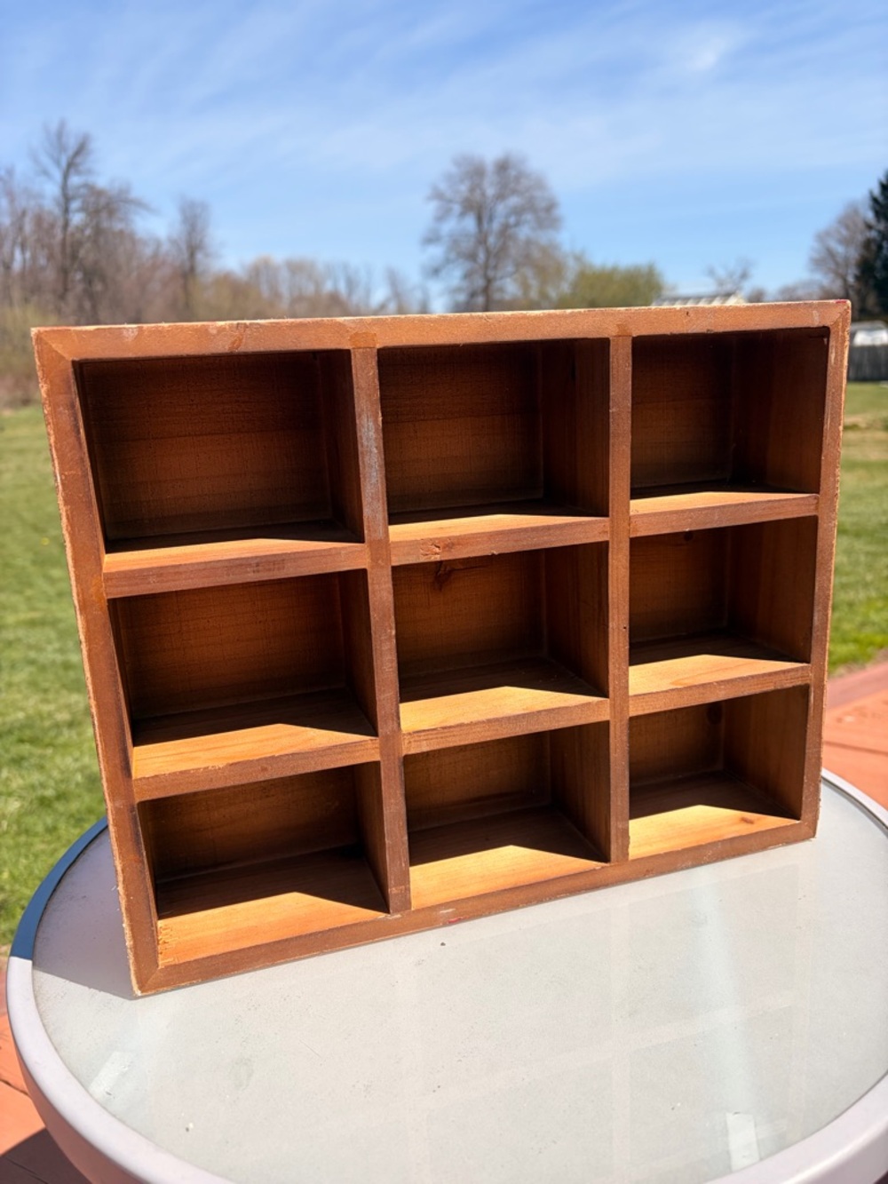 Rustic 9-Cubby Wooden Shelf - Light Brown